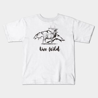 Bull Elk Standing "Live Wild" Kids T-Shirt